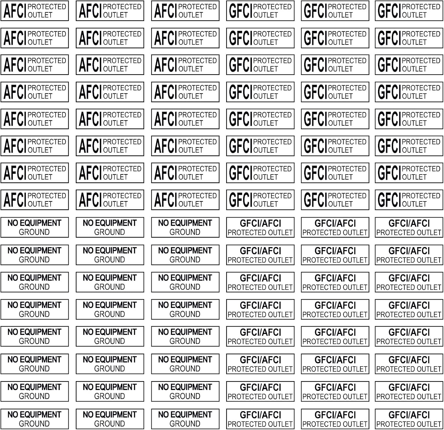 GFCI AFCI Protected Outlet Receptacle Plates Label Sticker Decal No Equipment