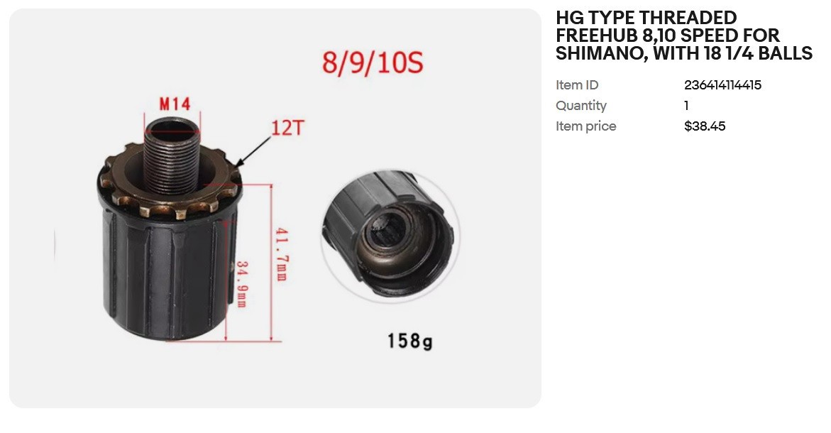 HG TYPE THREADED FREEHUB 8,9,10 SPEED FOR SHIMANO, RM30,RM40,RM60, WITH BEARINGS