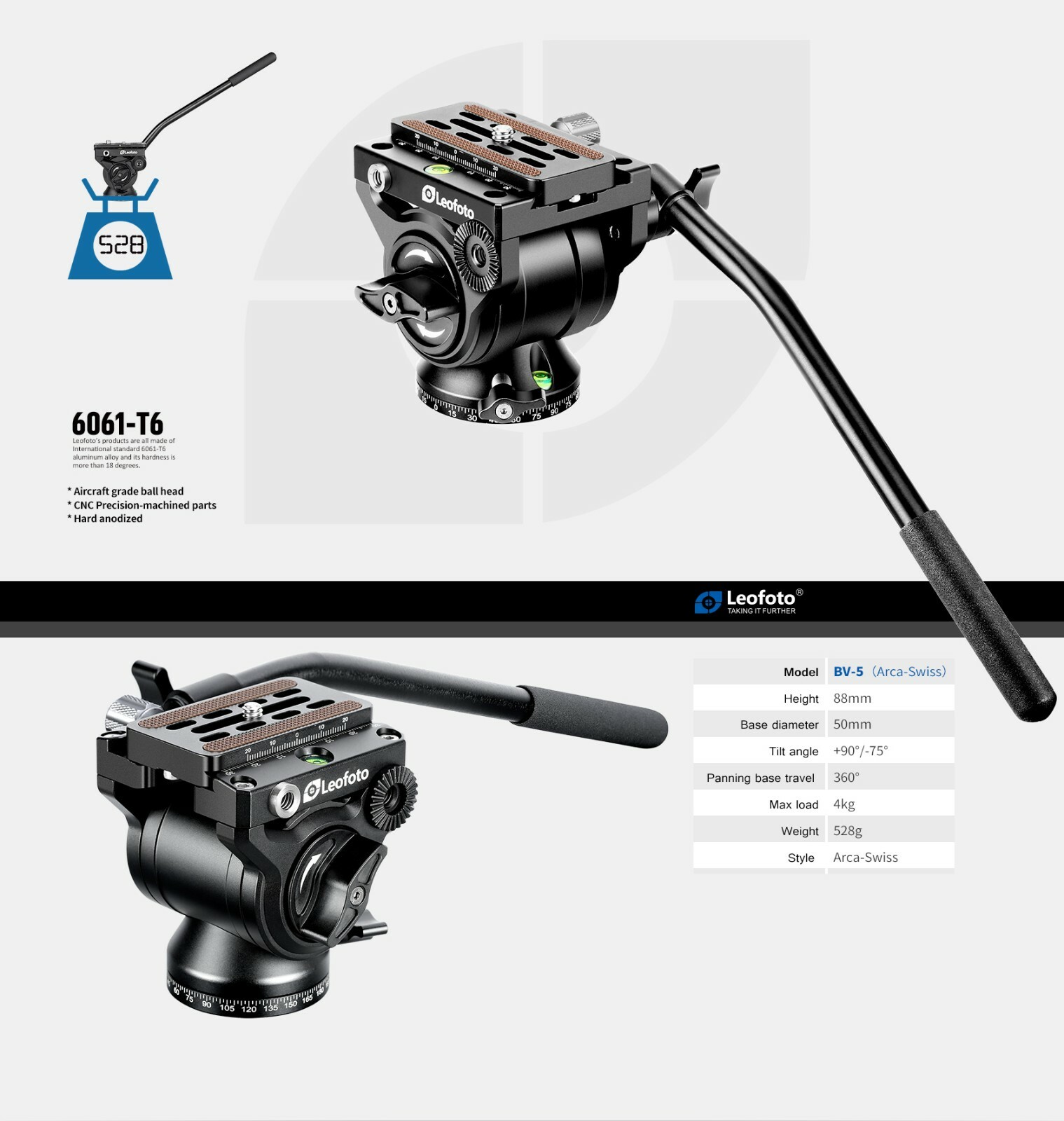 【Leofoto USA Dealer】Leofoto BV-5 mini Fluid Head Video head w/ Plate ARCA Style