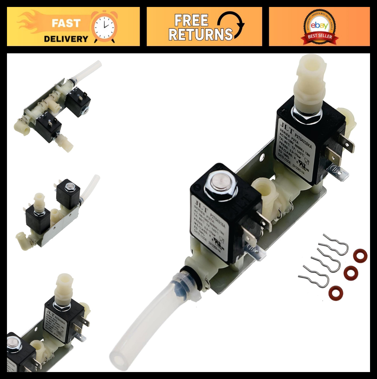 120V Solenoid Valve Kit for Espresso Machines | O-Rings & U-Clips Included | 2/3