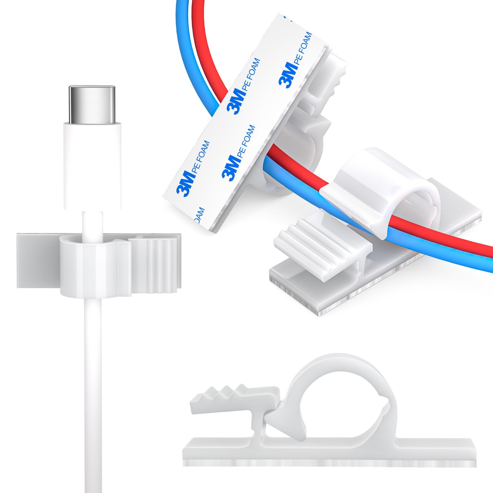 Adhesive Cable Clips Wire Organizer 100pcs White PA66 Nylon Under Desk Wall TV P