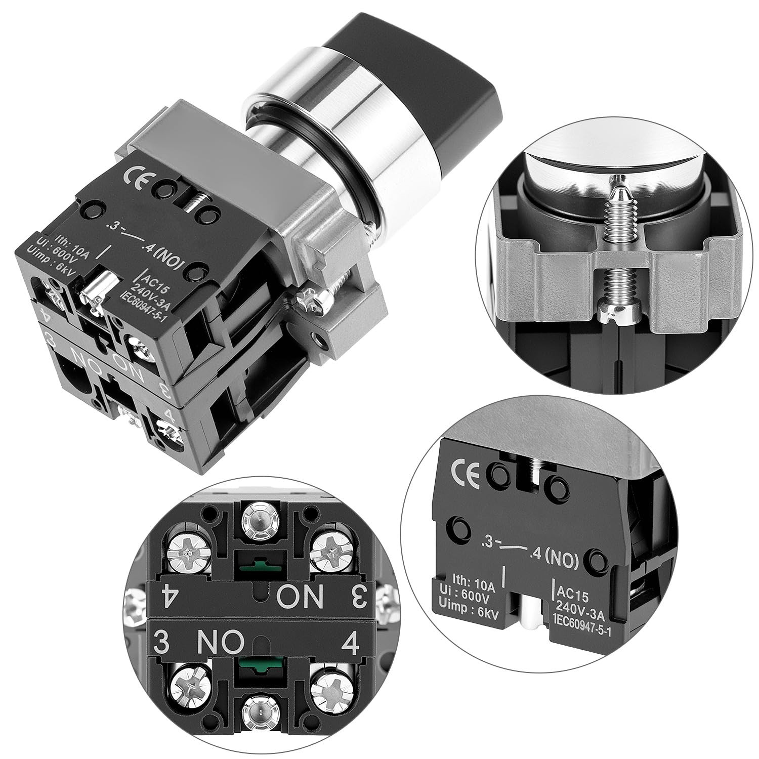 2 Pack 22mm 3 Position Maintained Selector Switch 2NO 660VAC 10A Panel Operators
