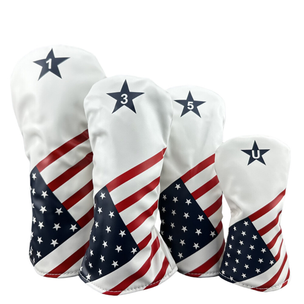 USA Flag-Themed Golf Club Head Covers Set Protective Sleeves for (1/3/5/UT)