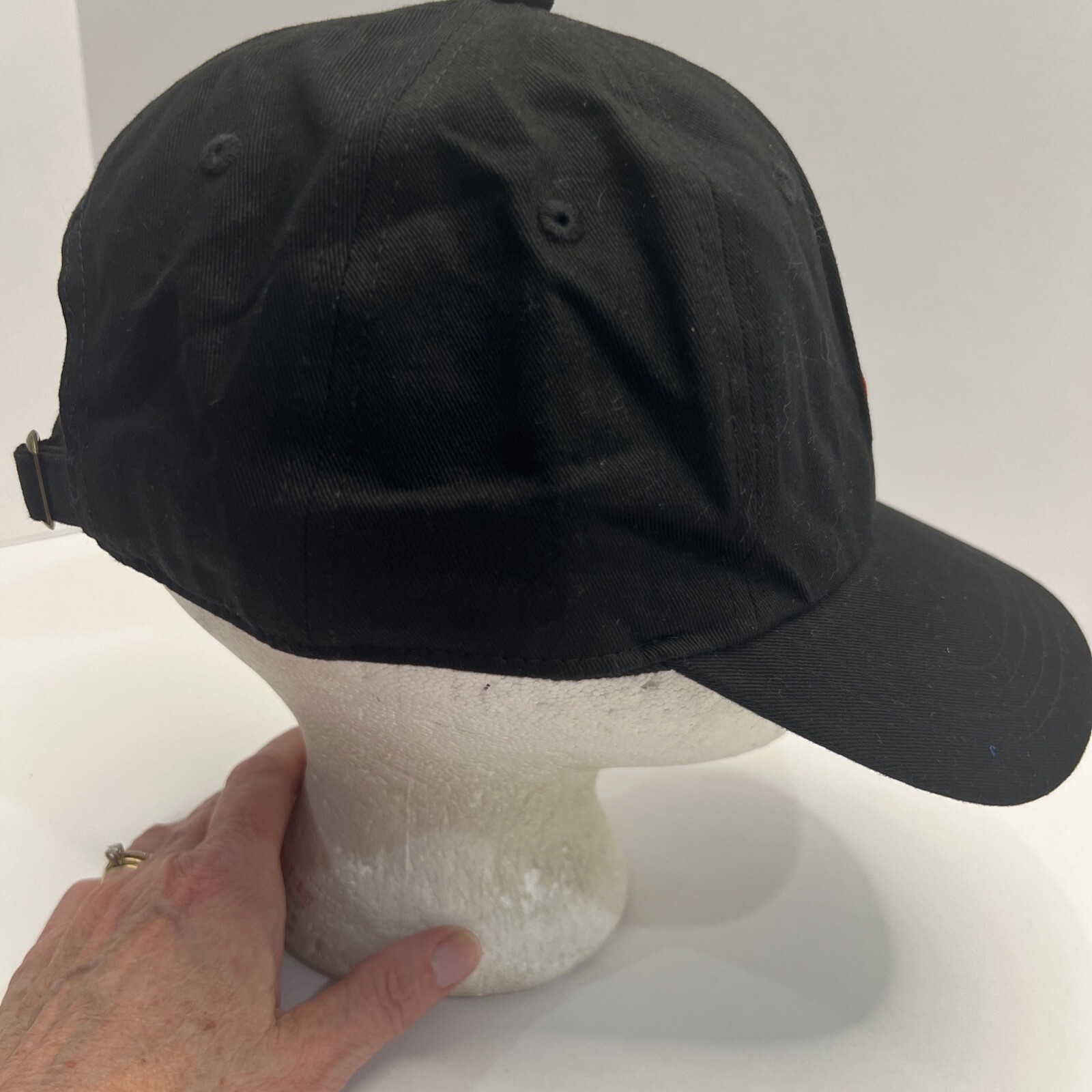 Parade Orange White Patch on Black Hat Cap Cotton Strap Buckle EUC