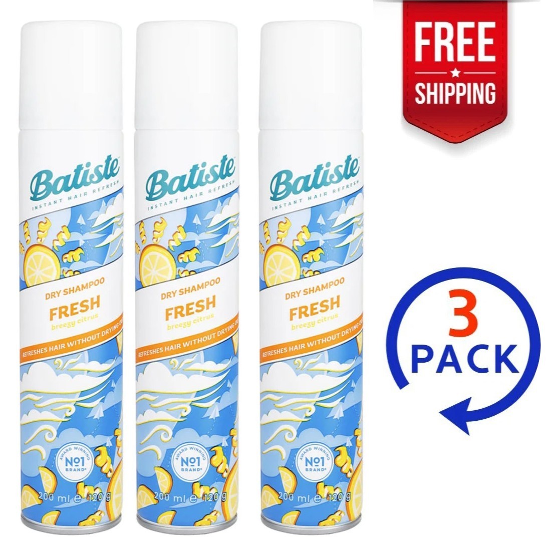 Batiste Dry Shampoo Fresh Breezy Citrus 200ml 3 Pack Instant Hair Refresh