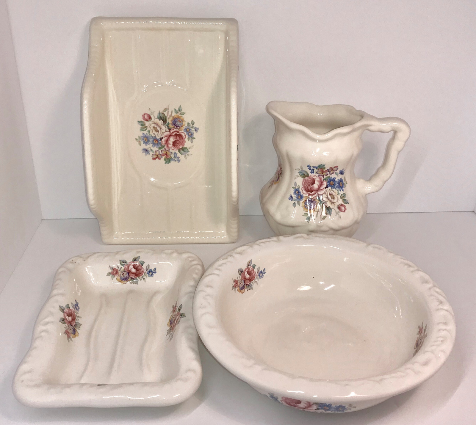 4 Piece VB Athena Bathroom Accessories Set Floral Pattern Made in USA
