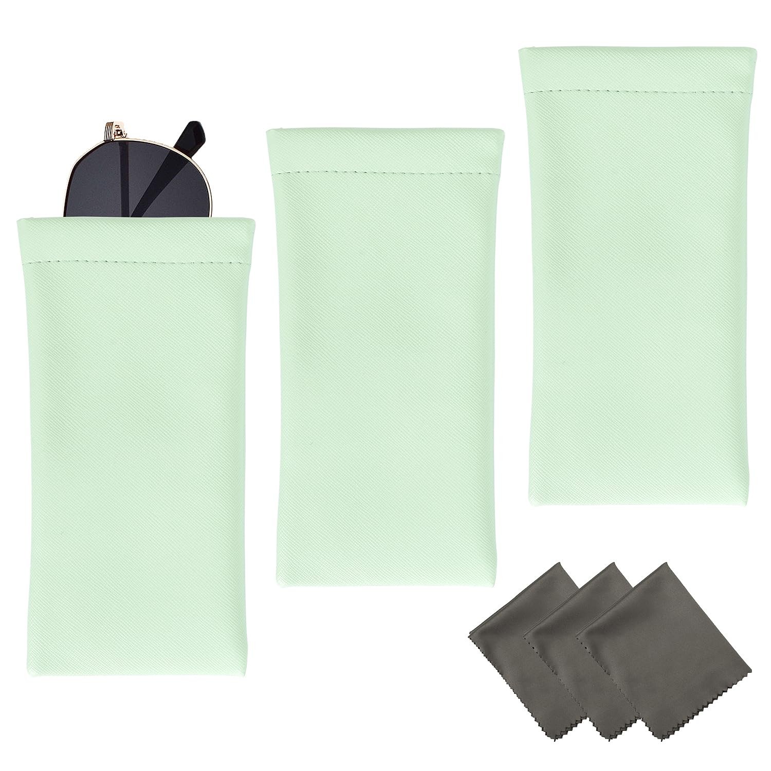 3 Pack PU Leather Eyeglass Pouch, Squeeze Top Soft Portable Sunglasses Pouch ...