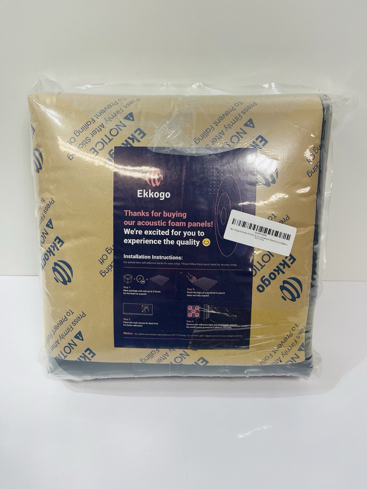 Ekkogo Acoustic Panels 18-Pack Soundproof Self Adhesive Wall Panels 12x12 Black
