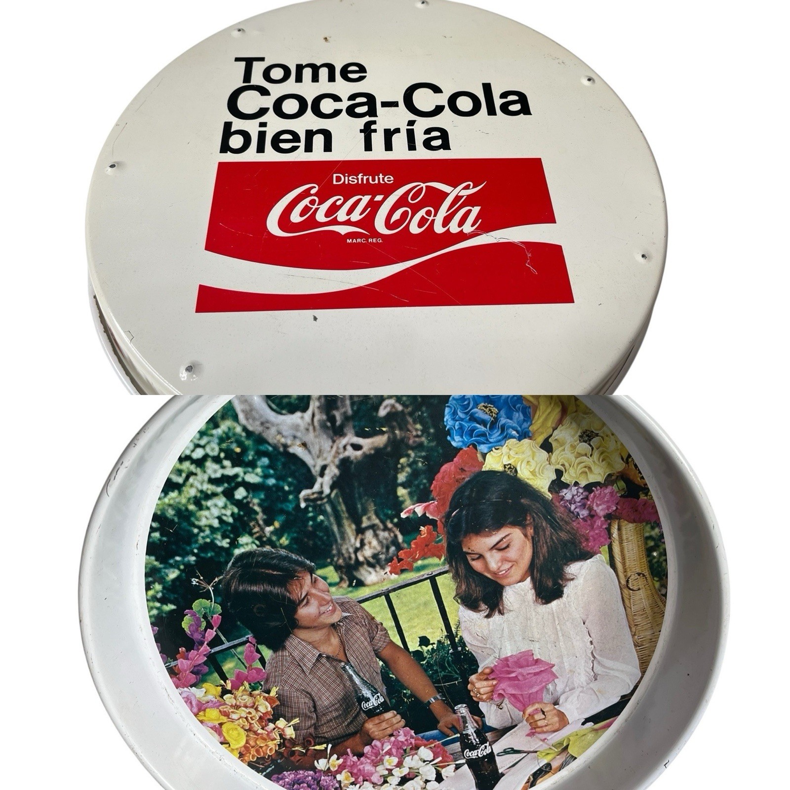 Vintage Mexican Coca Cola Soda Pop Mexico Metal Tin Tray 1970 Tome Bien Fria