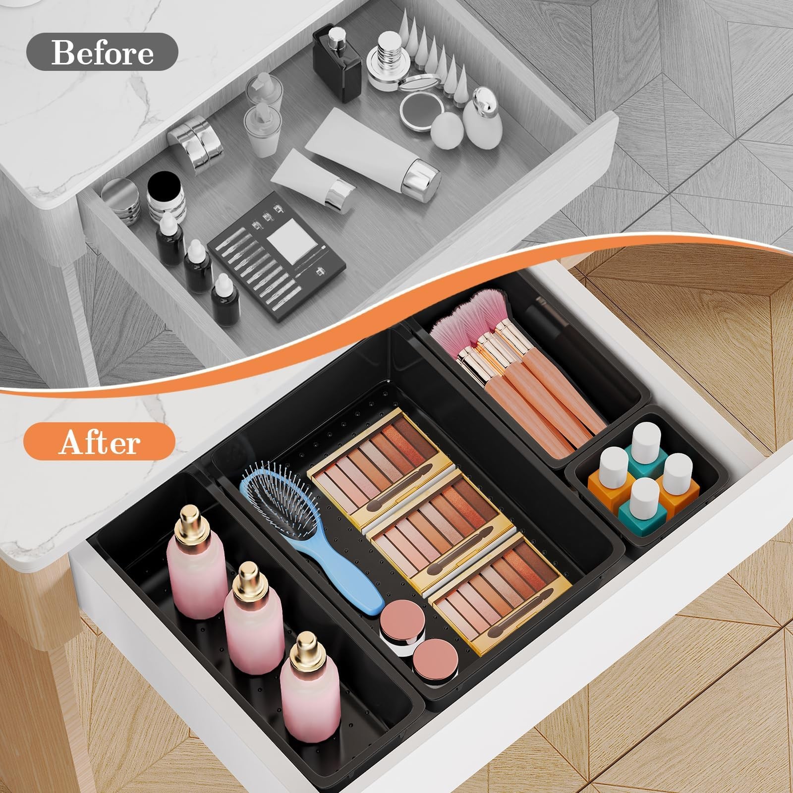 25 PCS Plastic Drawer Organizer Set, 4-Size Versatile Organizer Trays & Stora...