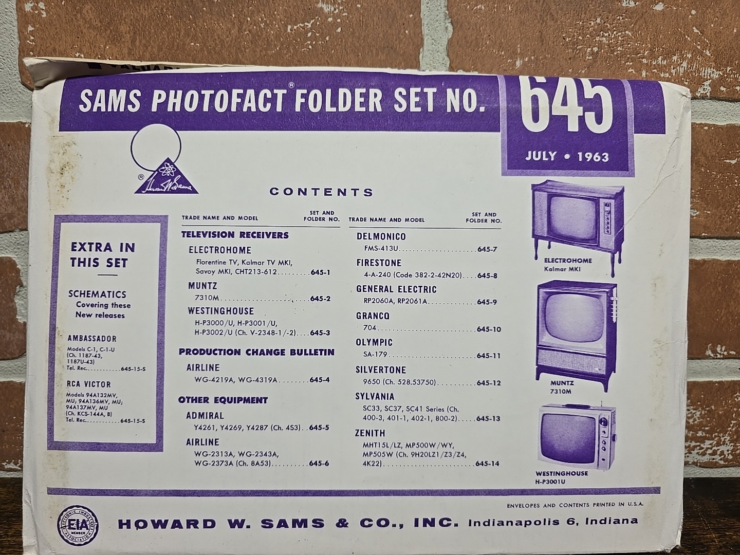 SAMS Photofact Folder Set NO. 645 July 1963 Electrohome Muntz Westinghouse