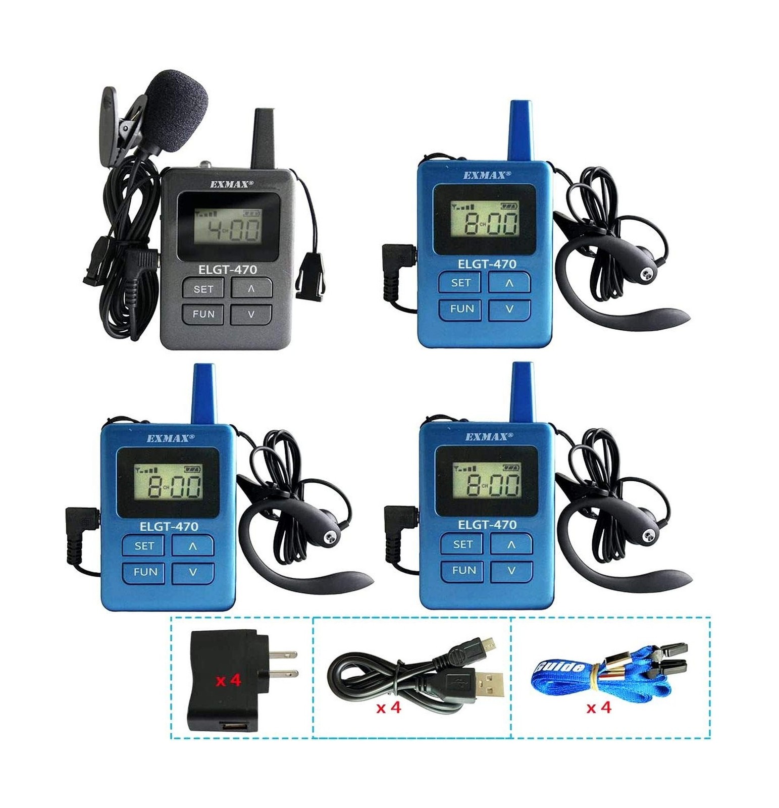 EXMAX ELGT-470 UHF Wireless Tour Guide Church Translation Equipment Voice Tra...
