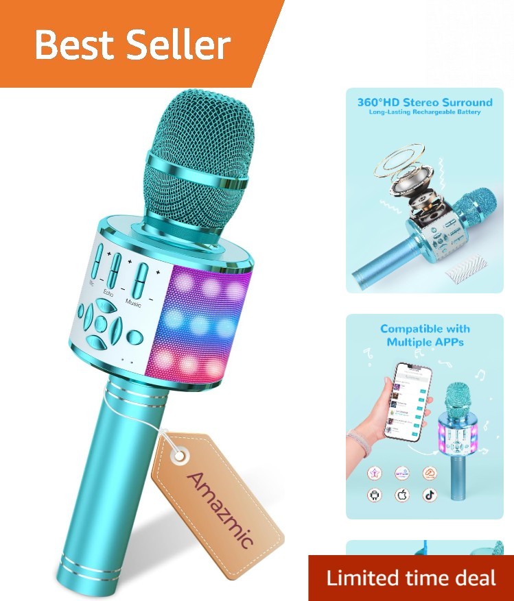 All-in-One Kids Karaoke Microphone - LED Lights & Long Playtime for Fun Singing