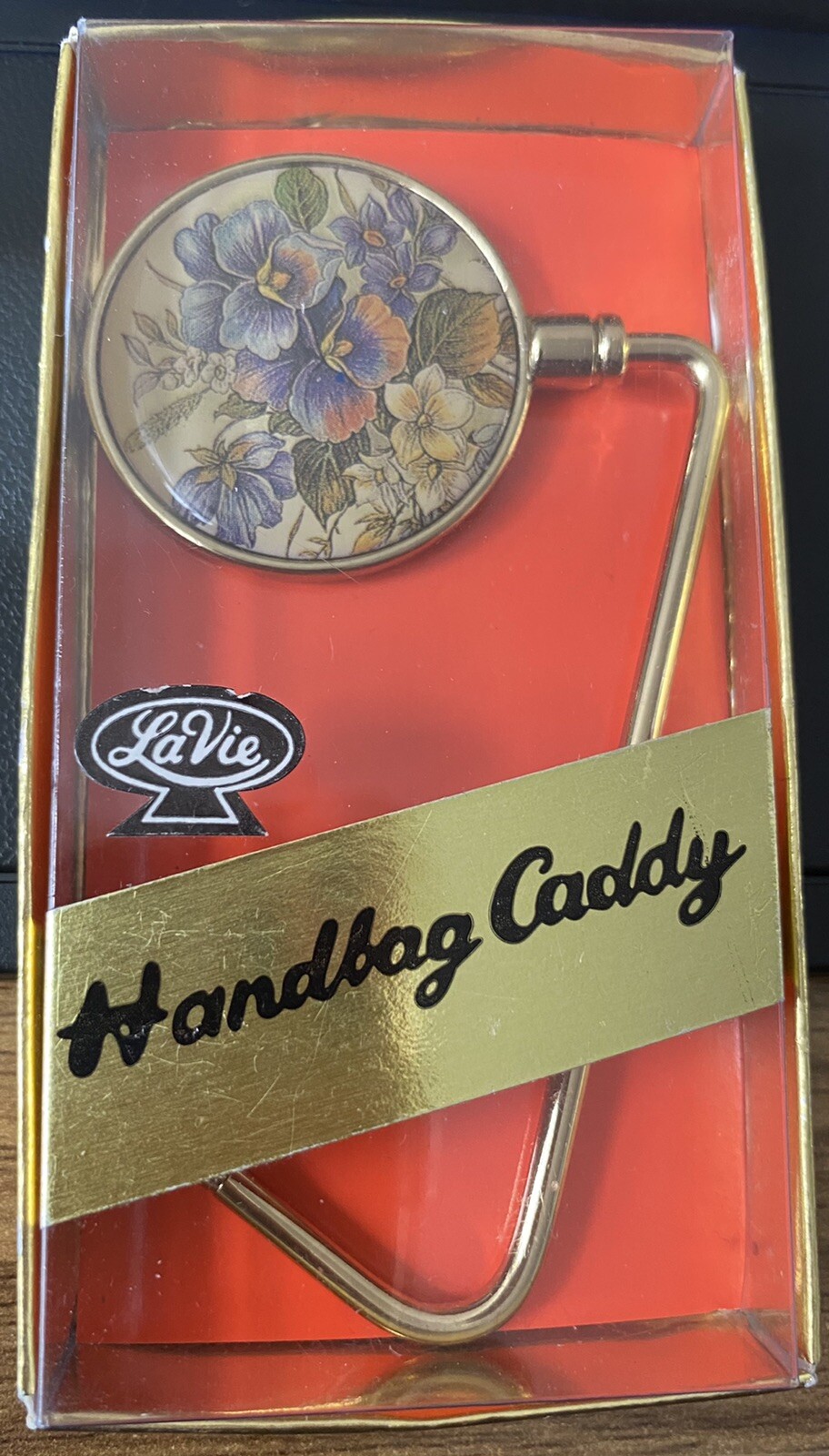 La Vie Handbag Caddy Gold with Floral Design New in Box