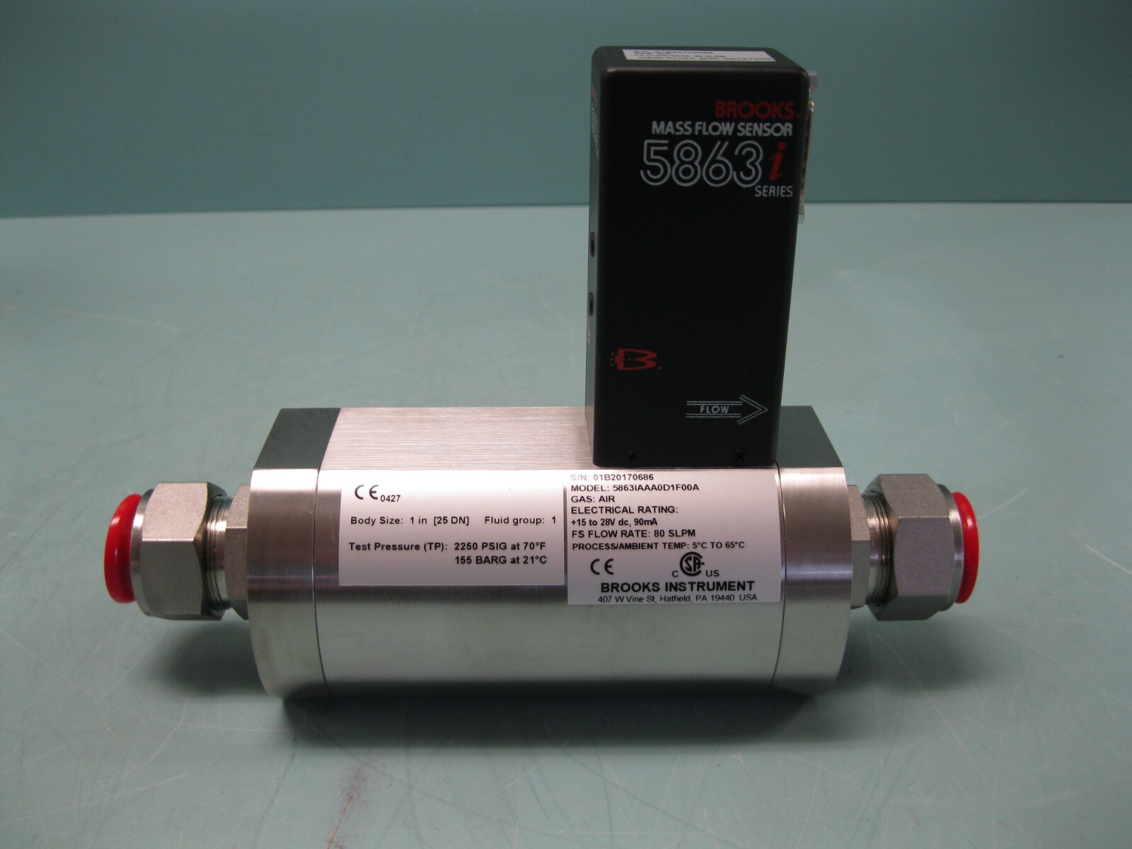 1" Brooks 5863IAAA0D1F00A Series 5863i  Mass Flow Controller 80 SLPM Air  (C14)
