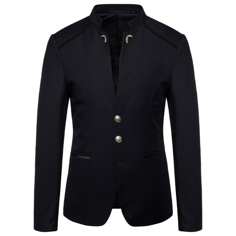 Men's Blazer Jacket Single Breasted Stand collar Slim Fit Chinese style Casual
