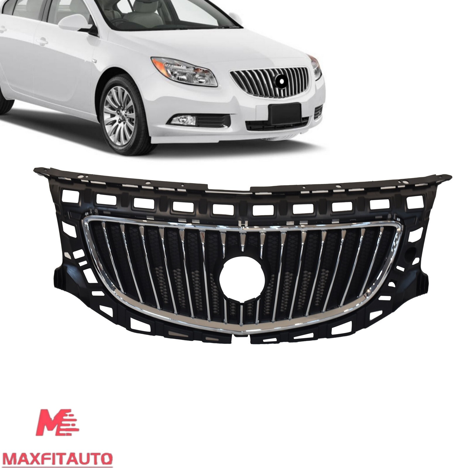 Front Upper Grille Chrome Shell W/Painted Black Insert For Buick Regal 2011-2013