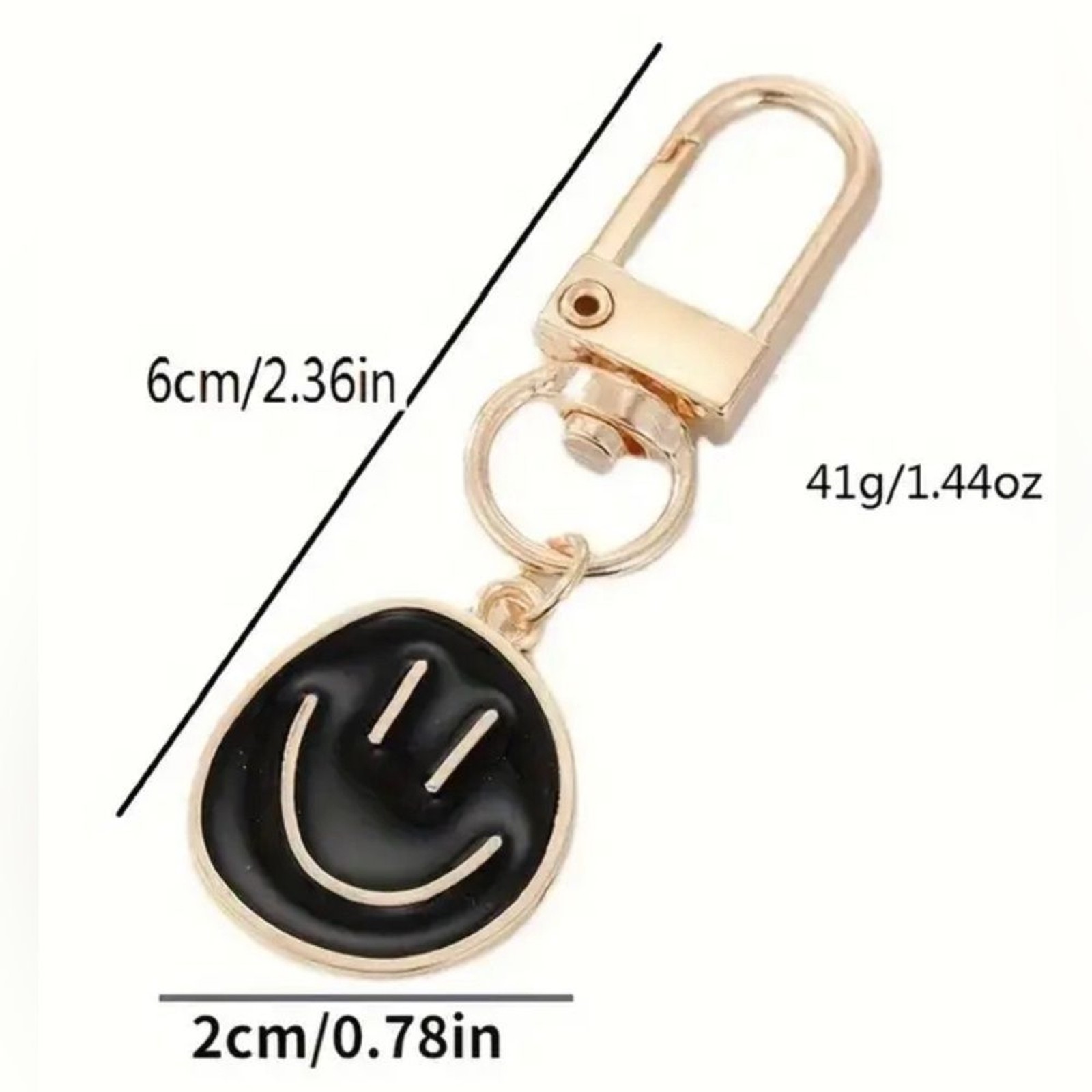 BAG CHARM Black Smiley Face Gold Tone Keychain Zipper Pull NIP
