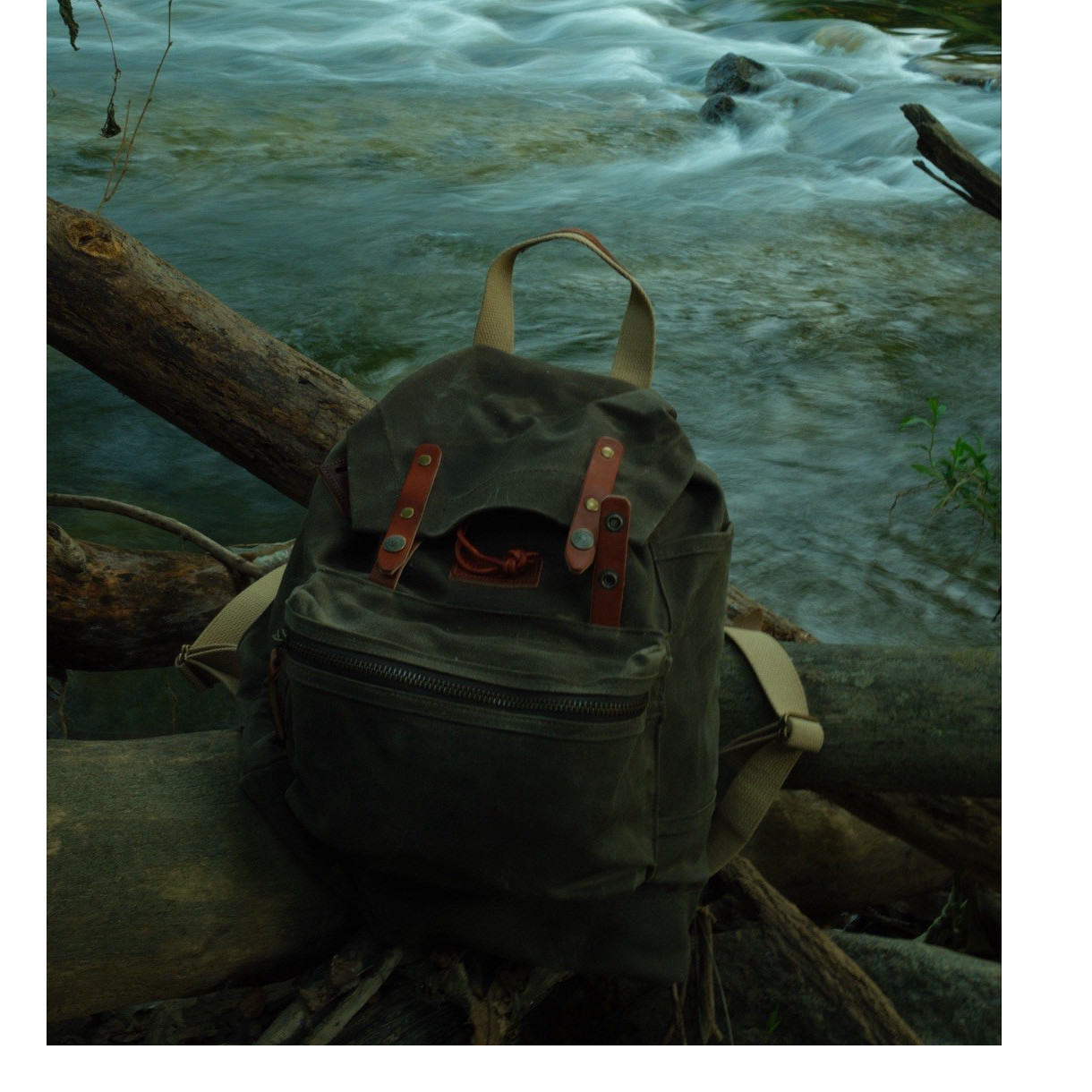 Bradley Mountain - Muir Pack Field Tan Canvas Hiking Backpack Leather Accents