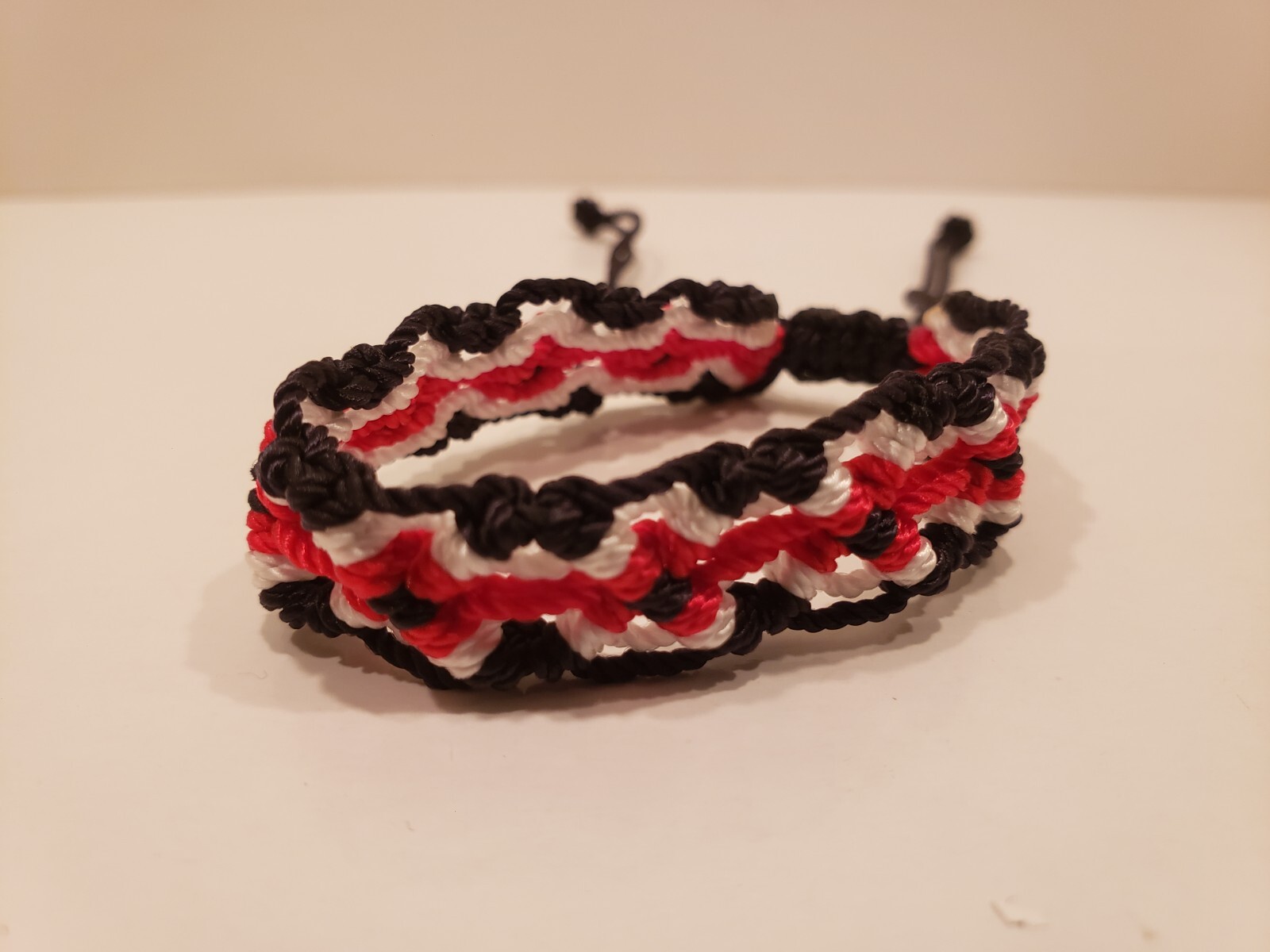 Hand Made String Bracelet Universal/Adjustable Size Black, White, Red