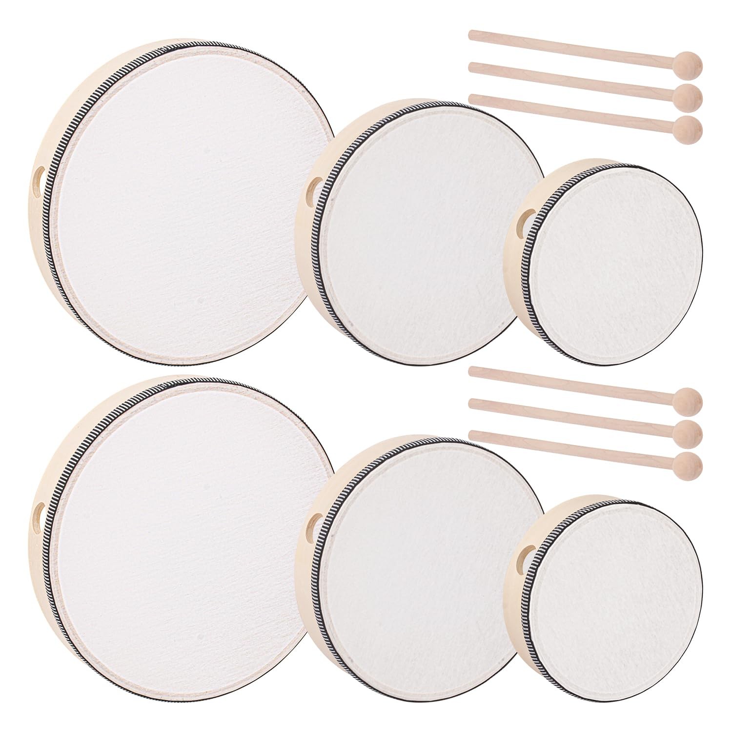 6 PCS Wood Hand Drum with Drum Stick, Percussion Wood Frame Drums, Musical In...