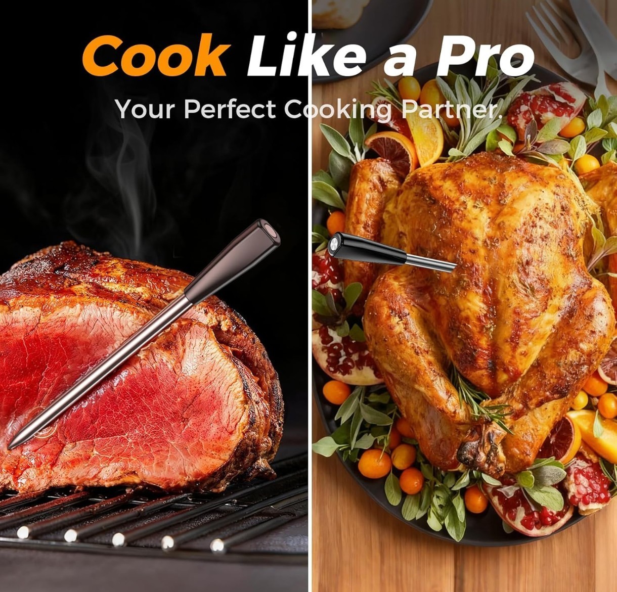 Smart Wireless Meat Thermometer, Digital Cooking Thermometer for Kitchen, Grill