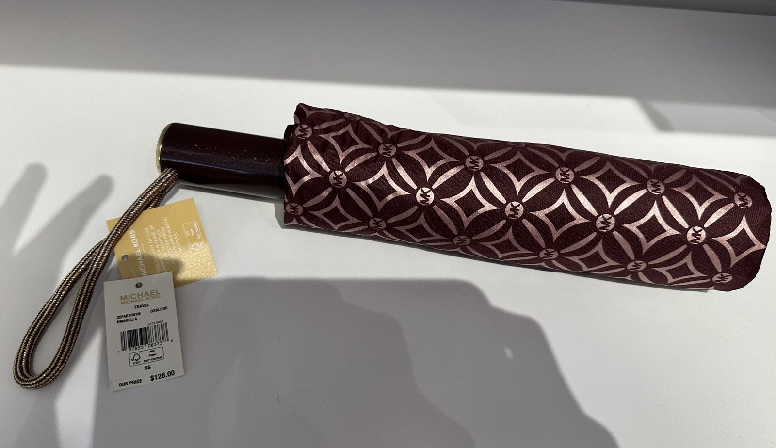 Michael Kors Travel Push Button Umbrella 35F4RTFN1M (Oxblood)