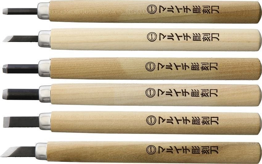 Yoshiharu 6 Pc Japanese Wood Handle 7" Carving Tools Set - AC033-YOSHIHARU-KL-6