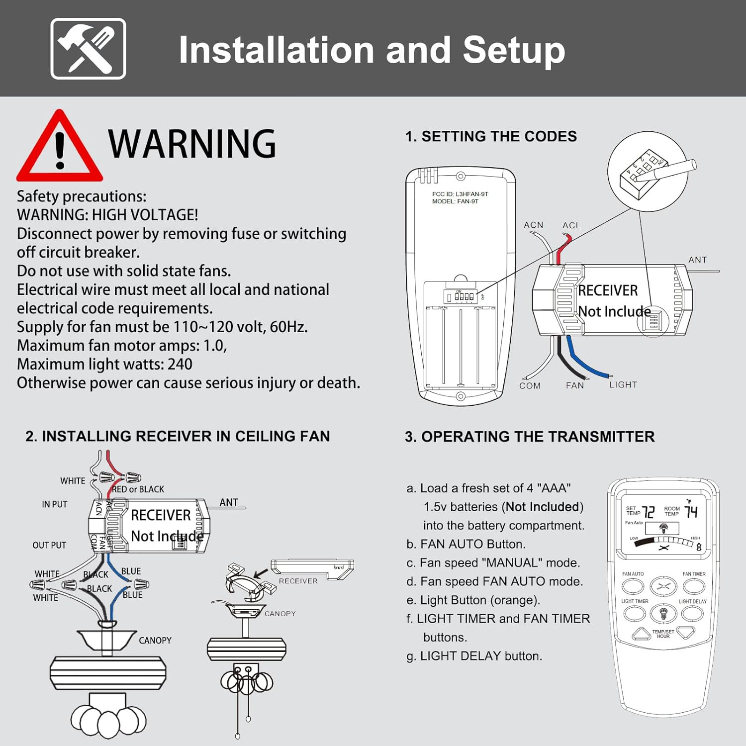 Hampton Bay FAN-9T Replacement Remote Control with LCD Display and Timer
