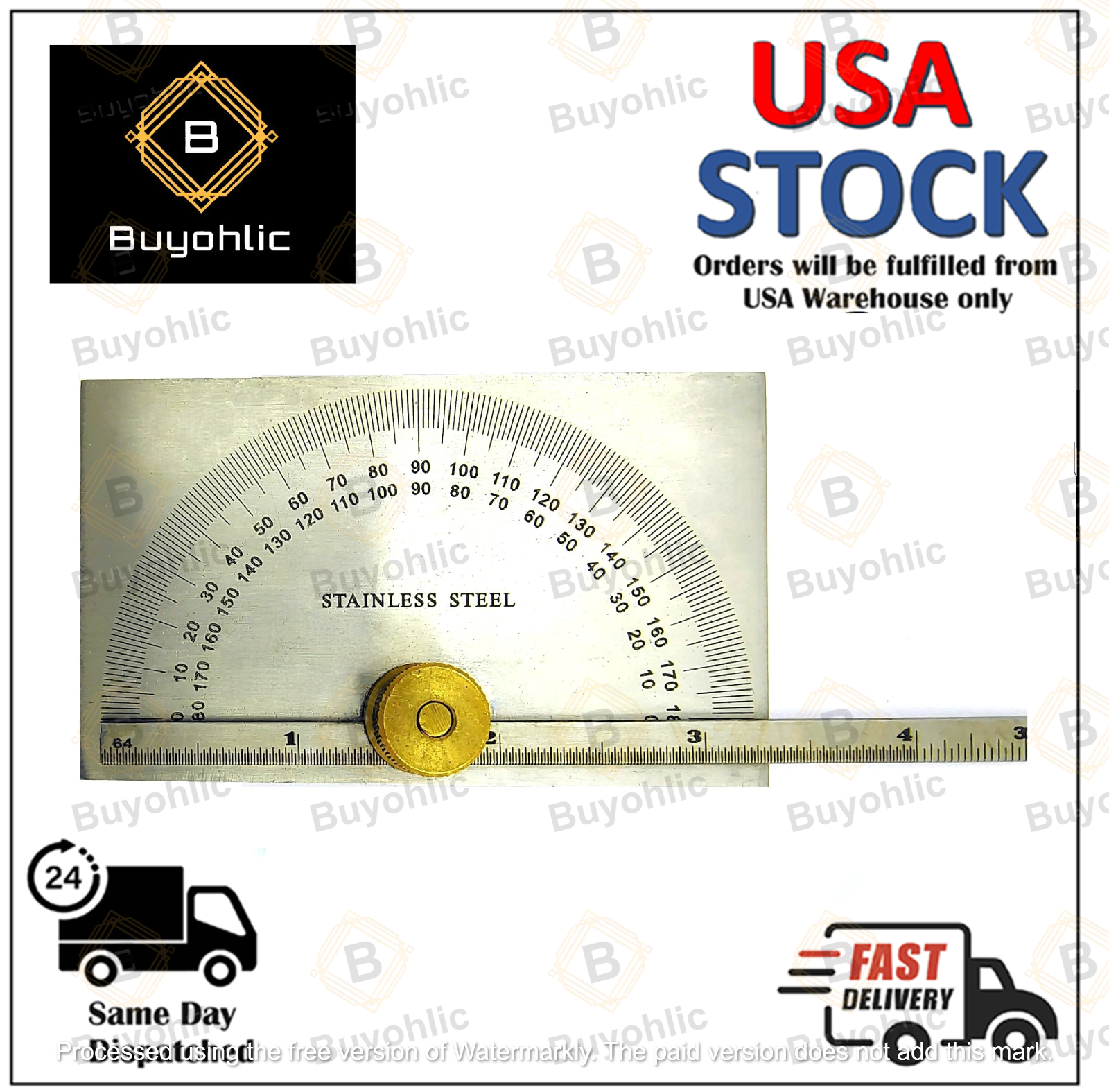 Stainless Steel Square Head Degree Protractor cum Depth Protractor 0-180 degrees
