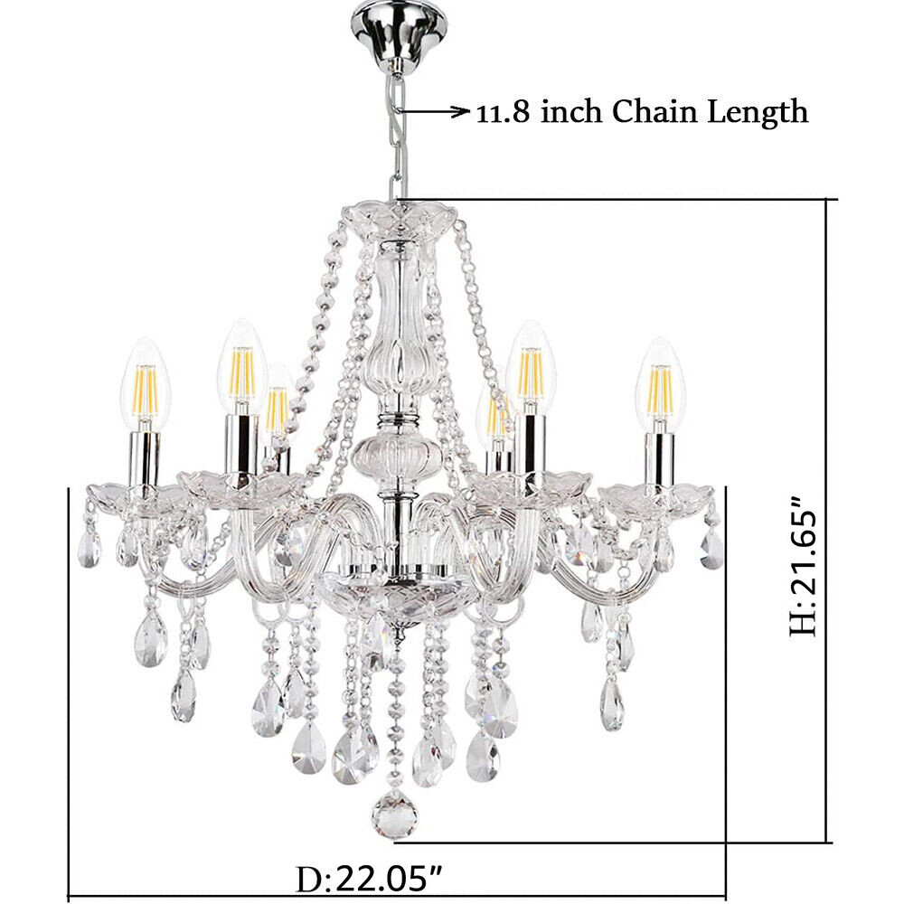 E12 Elegant Crystal Candle Decoration Chandelier Pendant Ceiling Light 6 Lamp
