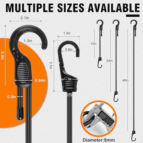 Adjustable Bungee Cords with Hooks 6 PCS Elastic Bungee Straps Easily 48 Inch