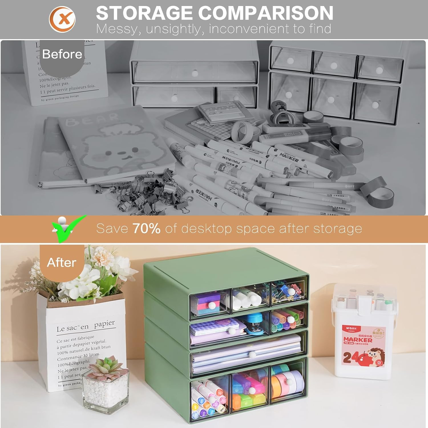 Desk Storage Organizer with 9 Drawers, 4 Tiers Stackable Desktop Craft Storage D