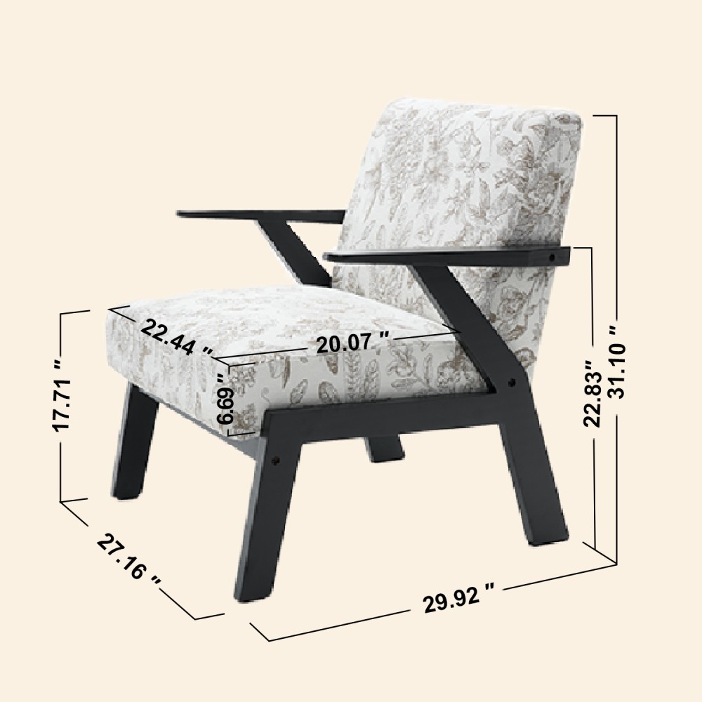 Mid-Century Modern Lounge Armchair w/ Seat Cushion for Living Room & Study