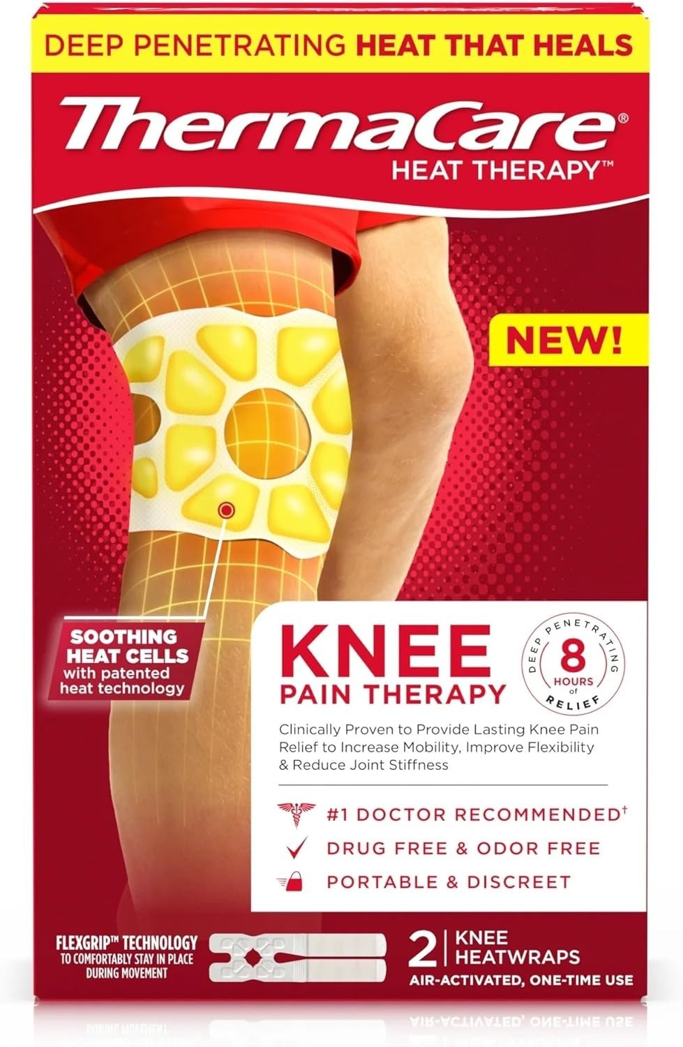 Therapeutic Knee HeatWraps - Flexible, Discreet Relief for Arthritis - 2 Pack