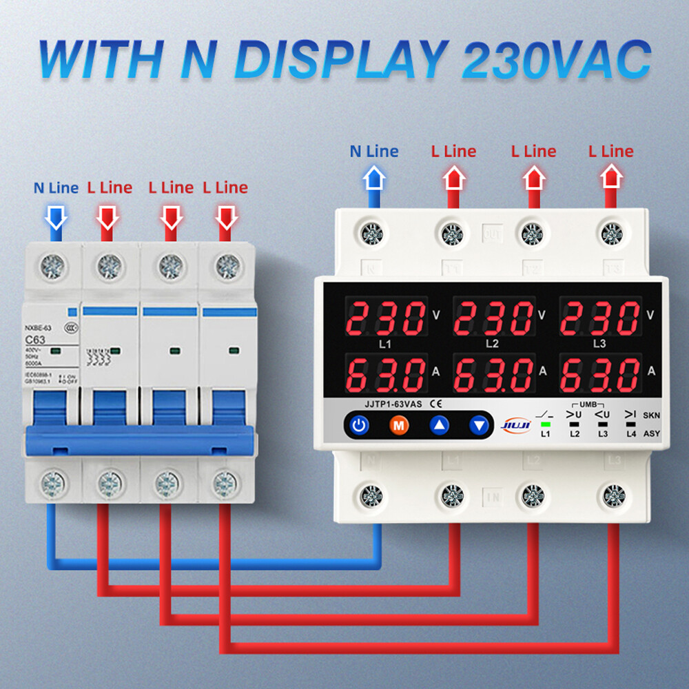 63A 3Phase Voltage&Current Protector Synchronous &Asynchronous Working Mode D0N3