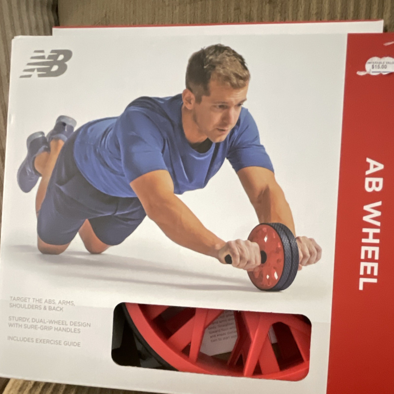 New Balance Ab Wheel Roller Dual-Wheel Sure-Grip Red Black Gym Training Guide