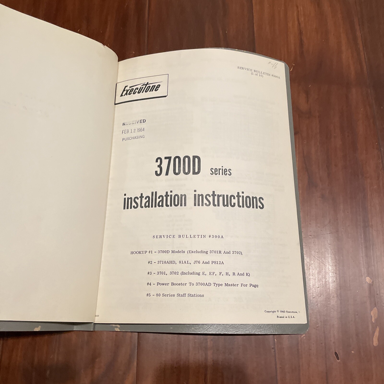 Executone 3700D Series Installation Instructions Manual 1962