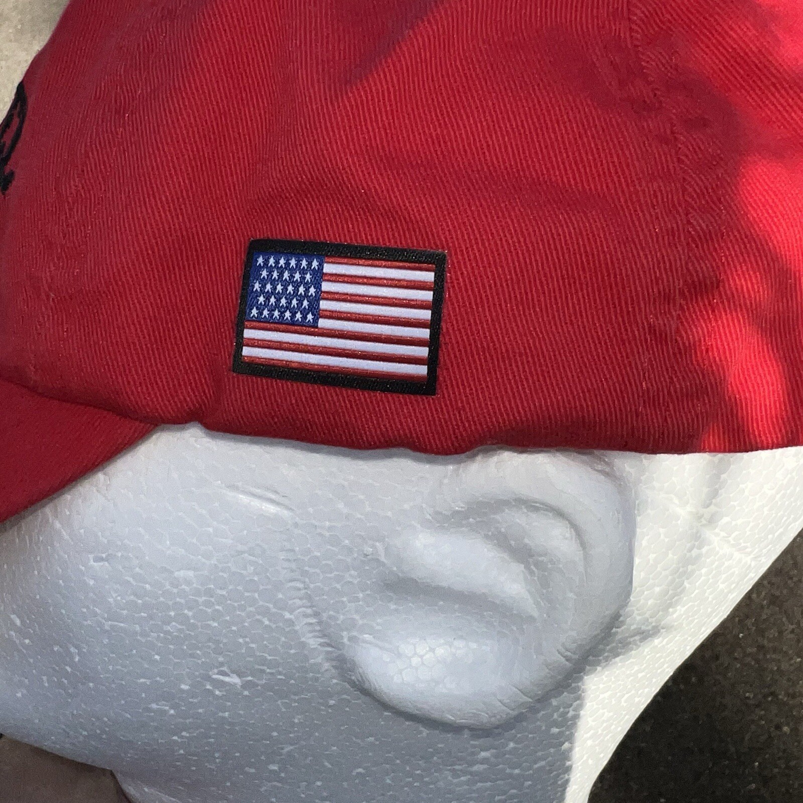 United Parcel Black & White Letters on Red Hat Cap American Flag Hook Loop EUC