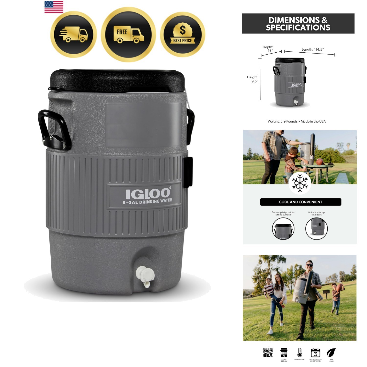 Sports Cooler | Insulated Beverage Dispenser with Spout |Portable Handwashing...