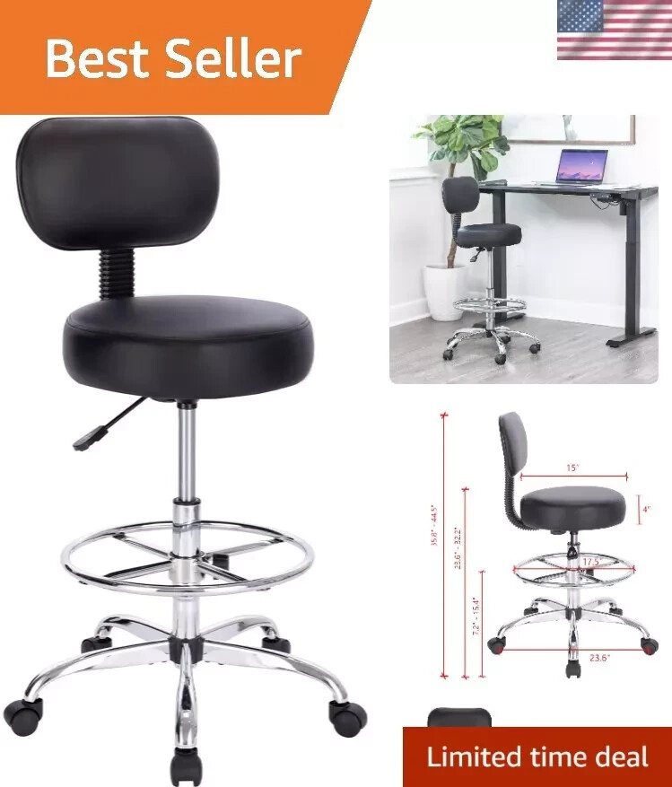 Drafting Chair with Back, Adjustable Foot Rest Rolling Stool, Multi-Purpose Offi