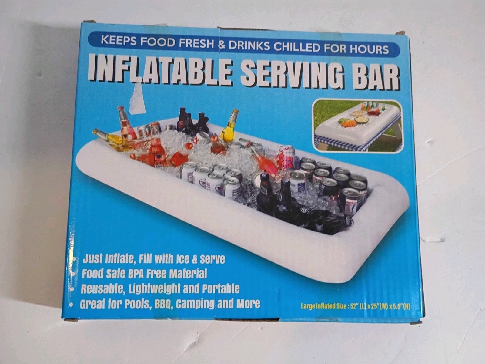 Inflatable Serving Bar Ice Cooler Party Cookout Picnic 52 x 25.5 x 5.5 Brand New