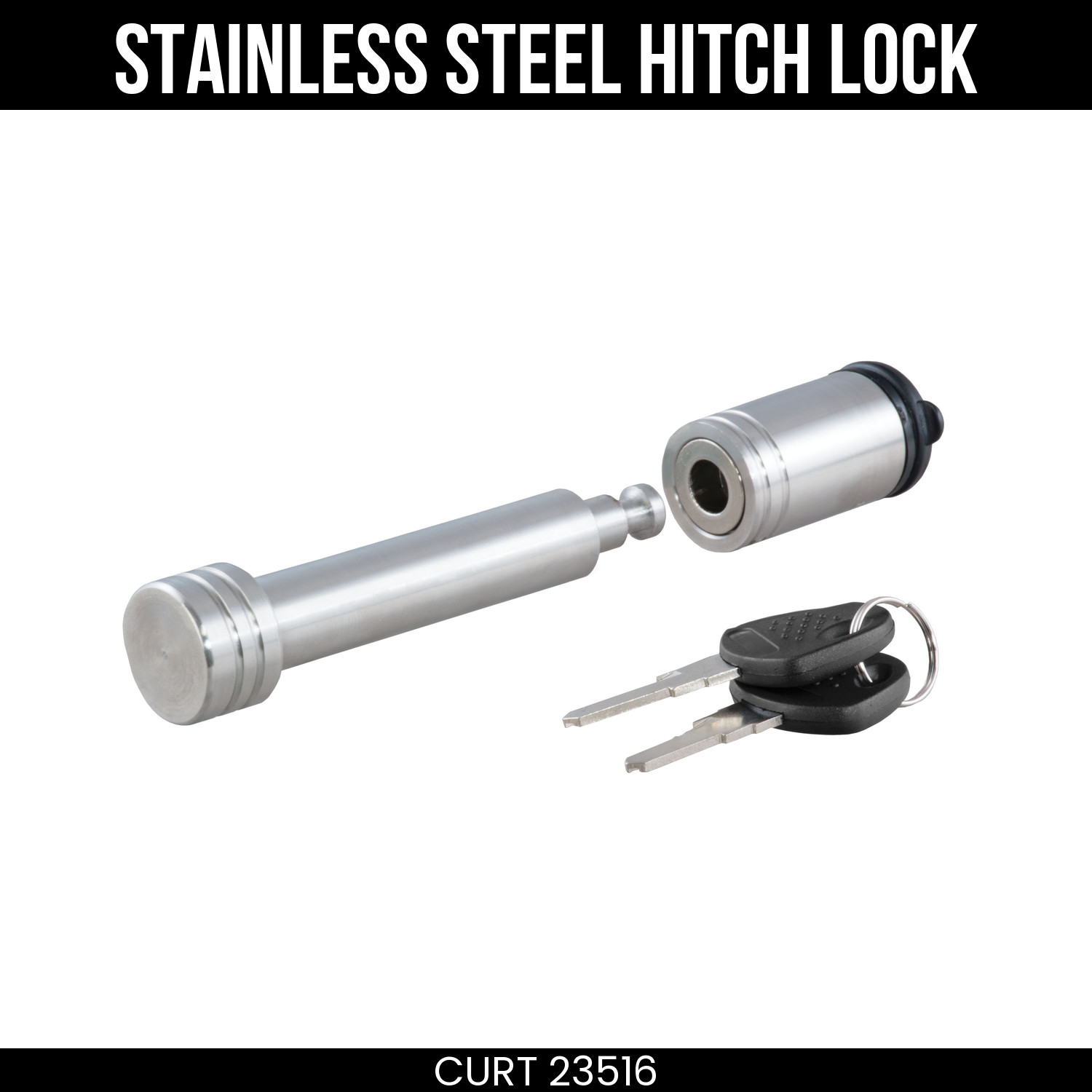 CURT Stainless Hitch Lock, 5/8 Pin, Fits 2 Receiver, 2.5 Span, Keyed Unique