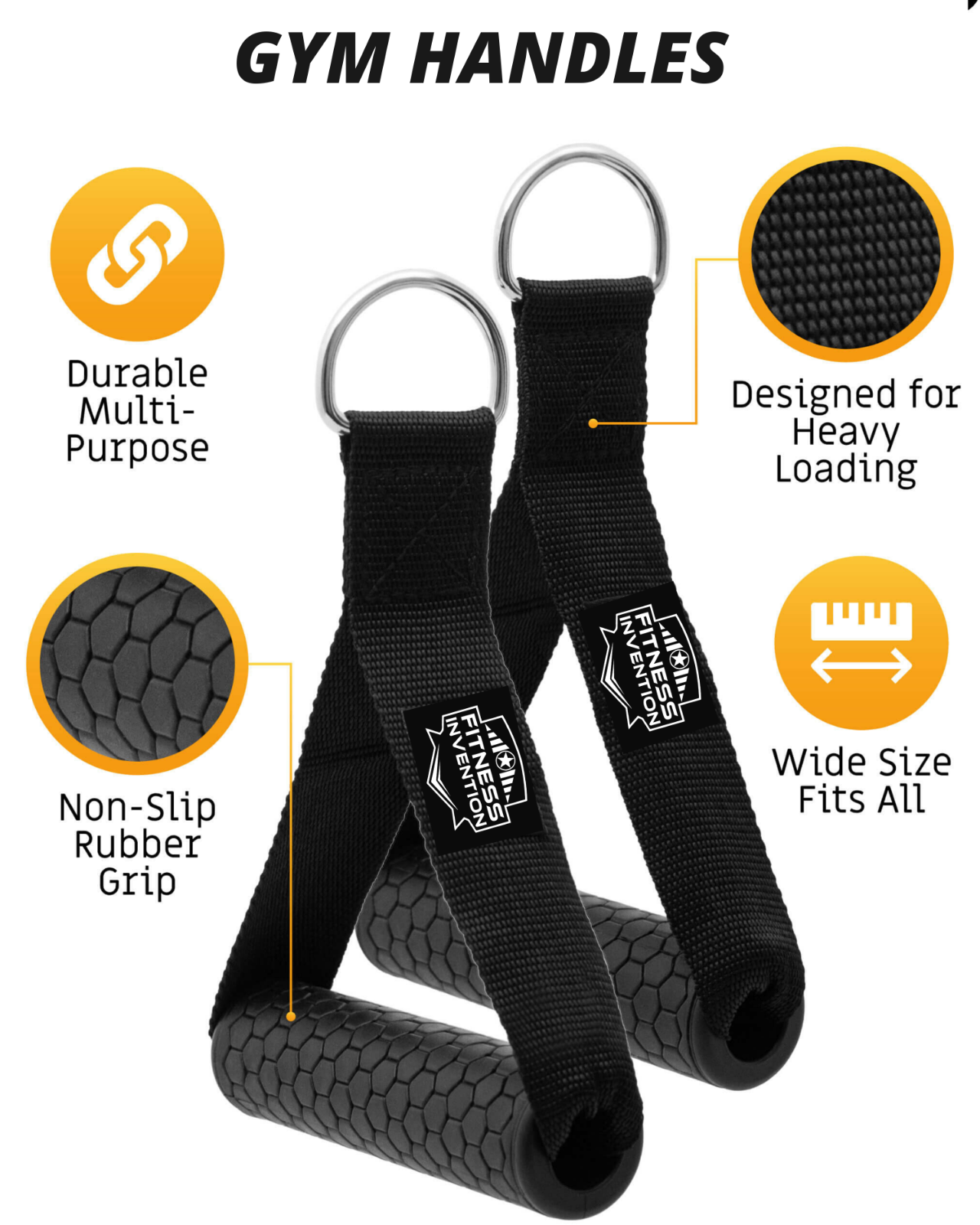 Tricep Rope Cable Attachment with 2 Exercise Handles + 3 Carabiner Clips