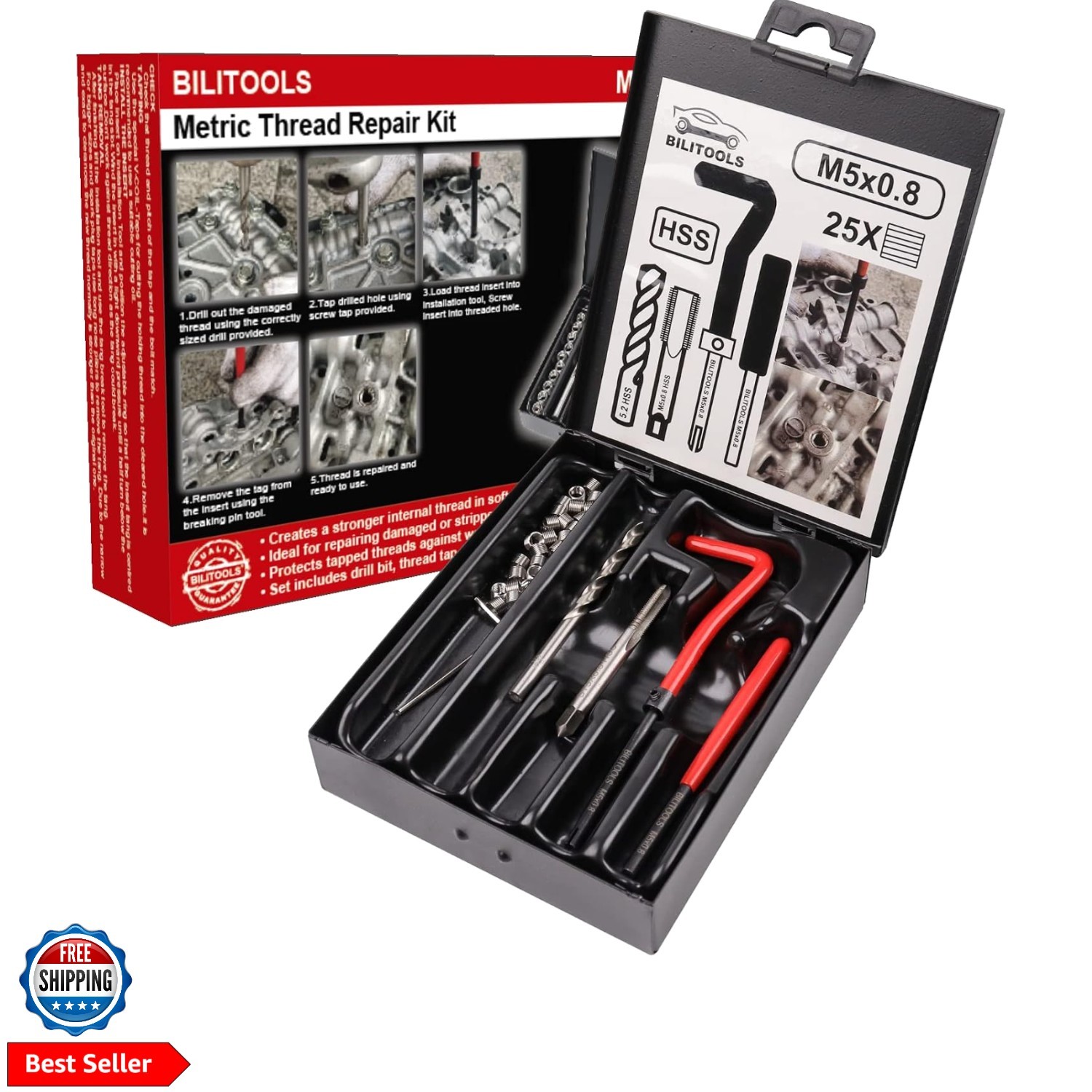 M5x0.8 Thread Repair Kit, HSS Drill Helicoil Repair Kit Metric