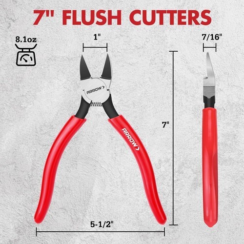 ARROW 7" Precision Wire Cutters Diagonal Cutting Pliers for Crafts, Electronics