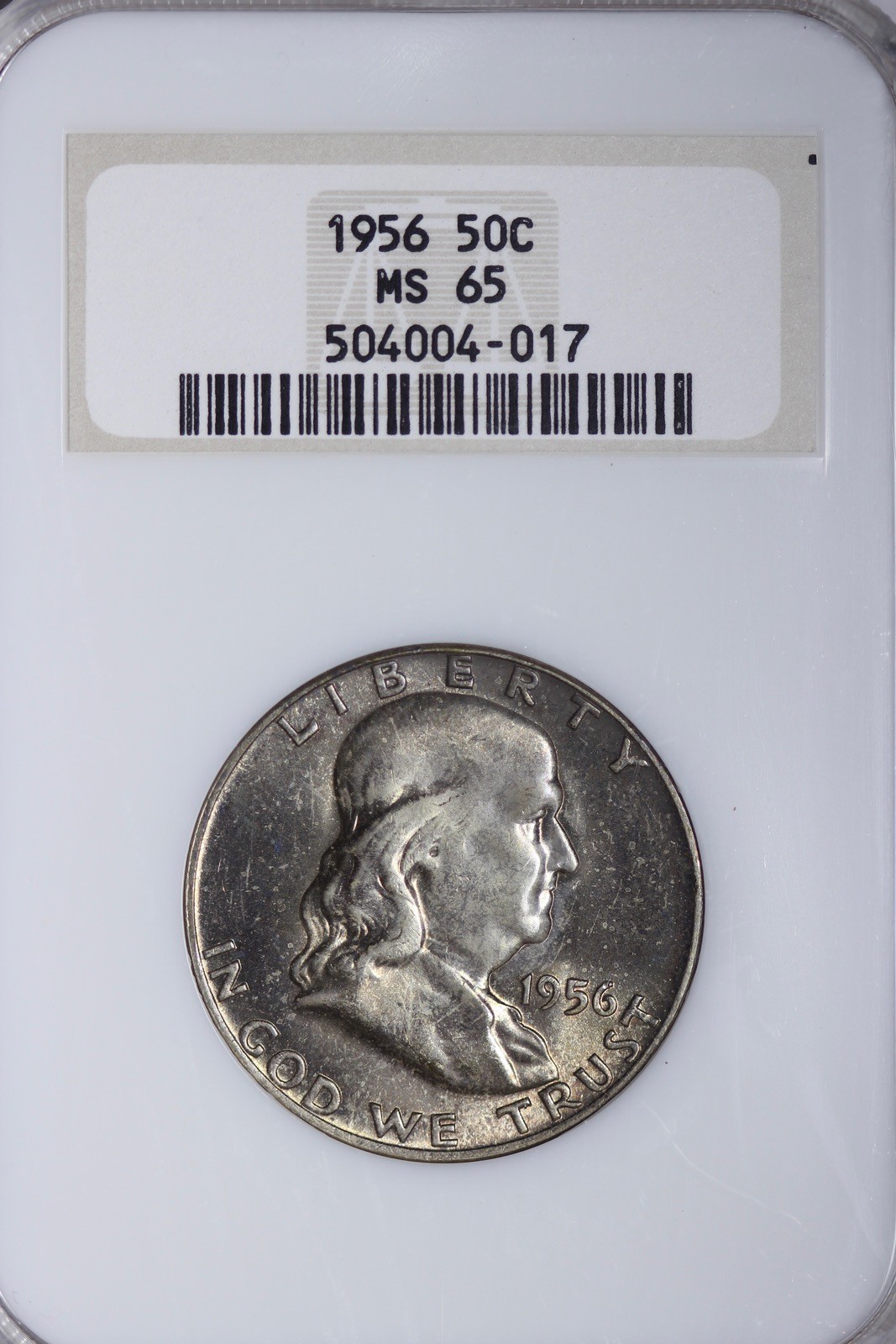 GEM BU 1956 Franklin Half Dollar NGC MS65 Toned Old Fat Holder UUEM