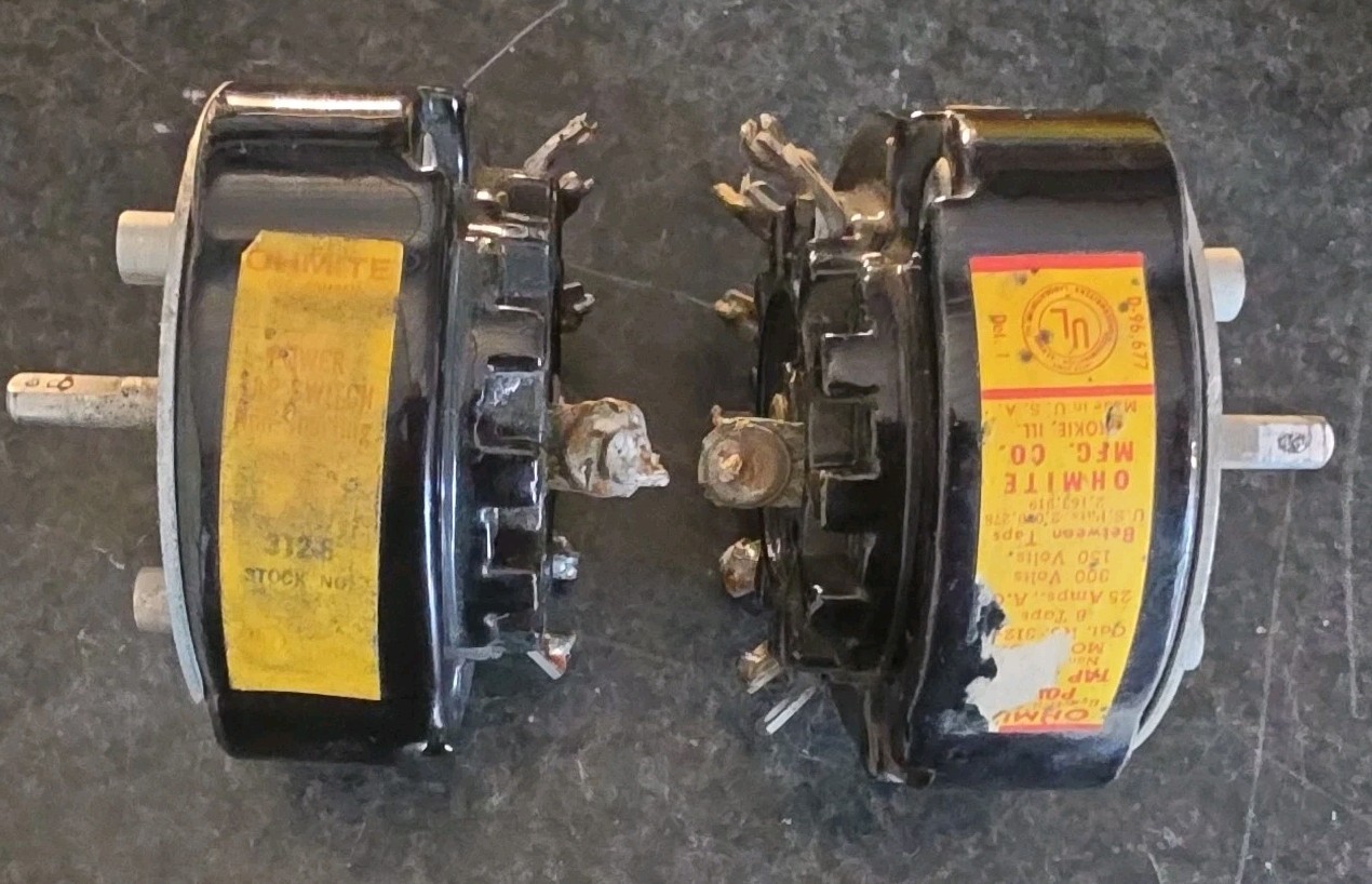 Lot of 2 Ohmite Model 312 Power Tap Rotary Switches 312-5 & 312-8 Working Pulls