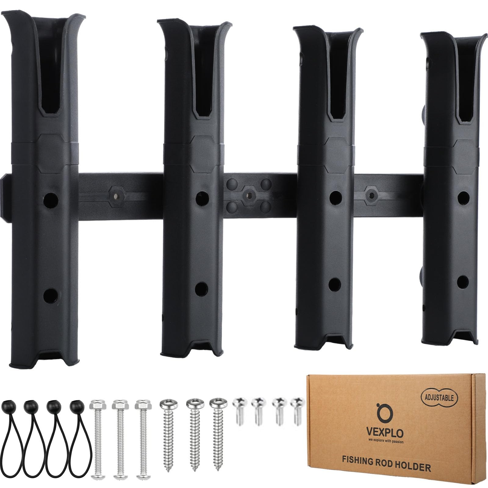 VEXPLO Adjustable Fishing Rod Holders for Boat Golf Cart Garage 4 Tube, Black
