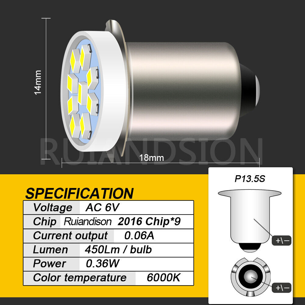 P13.5S 2016 3V/4.5V/6V LED Flashlight Torch Light Bulb Upgrade Replacement Lamp